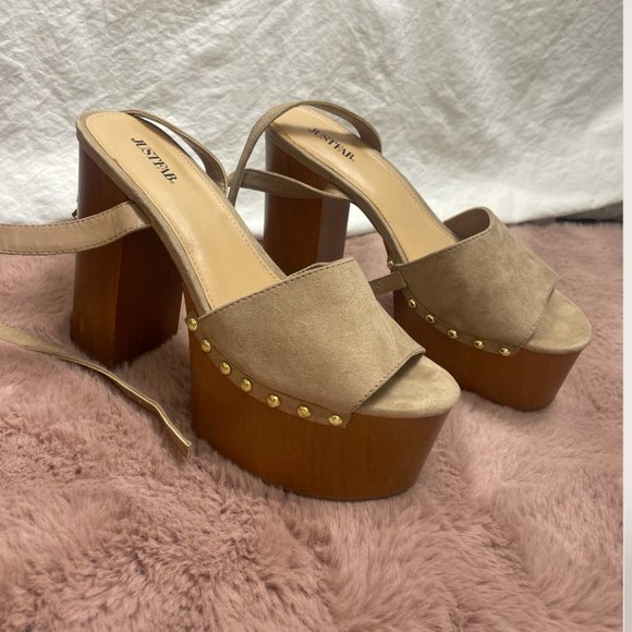 ⭐️ Wooden Block Boho Modern Classy Chic Glam Wood Hipster Elegant Strap Heels - Picture 4 of 11